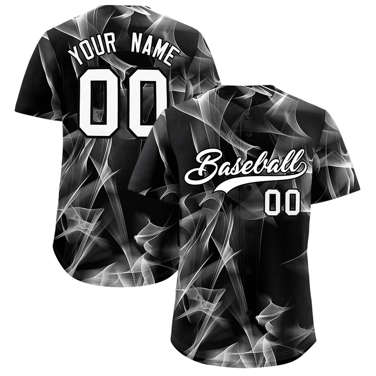 Custom Black Fumes Graffiti Pattern Authentic Baseball Jersey