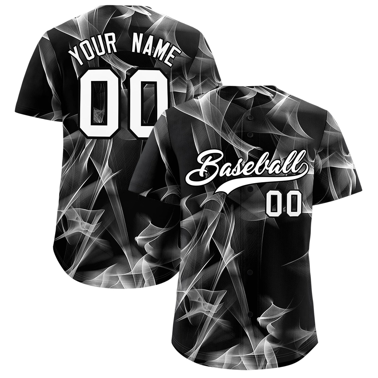 Custom Black Fumes Graffiti Pattern Authentic Baseball Jersey