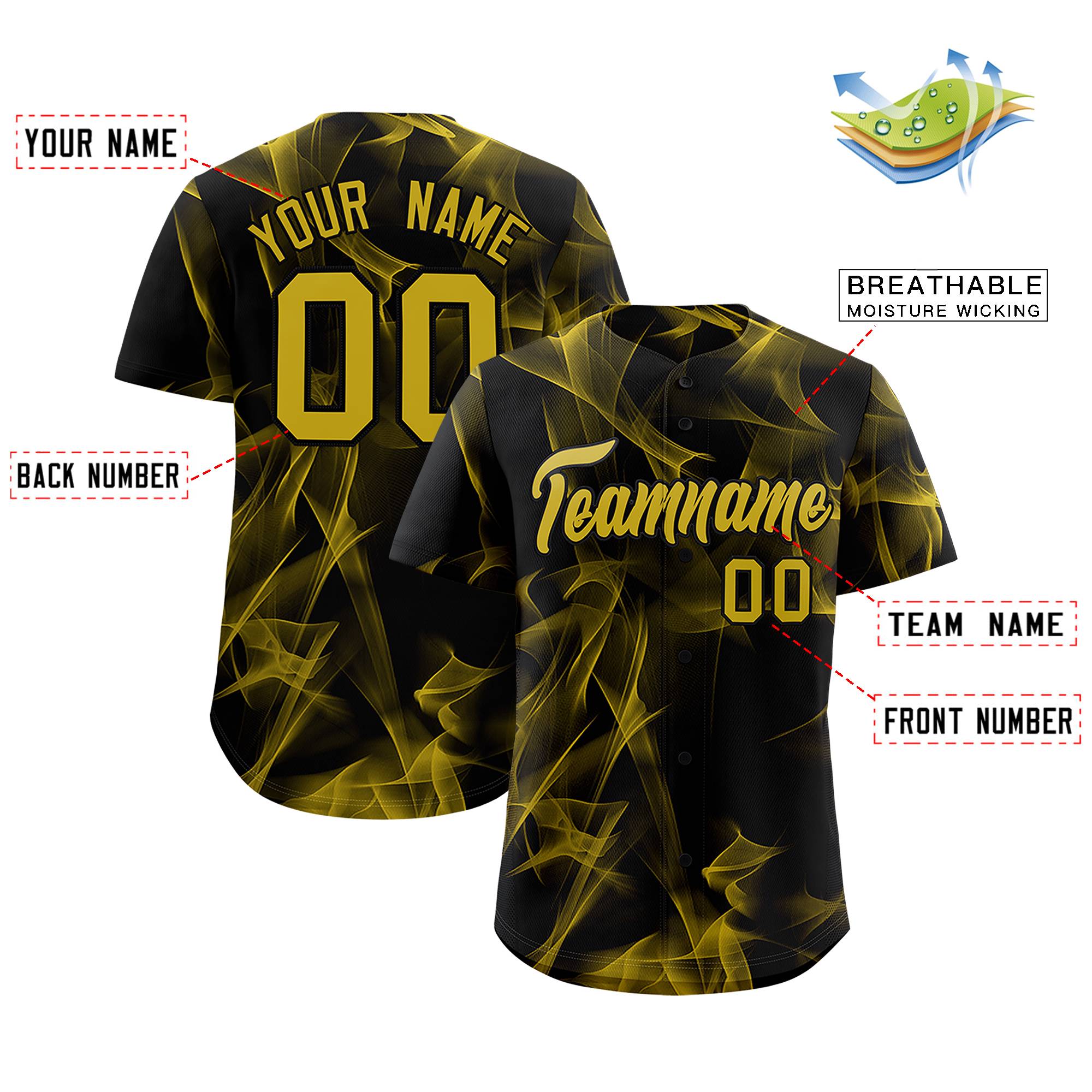 Custom Black Fumes Graffiti Pattern Authentic Baseball Jersey