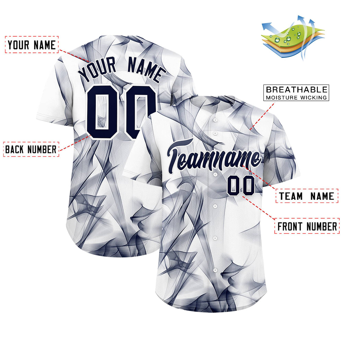 Custom White Fumes Graffiti Pattern Authentic Baseball Jersey