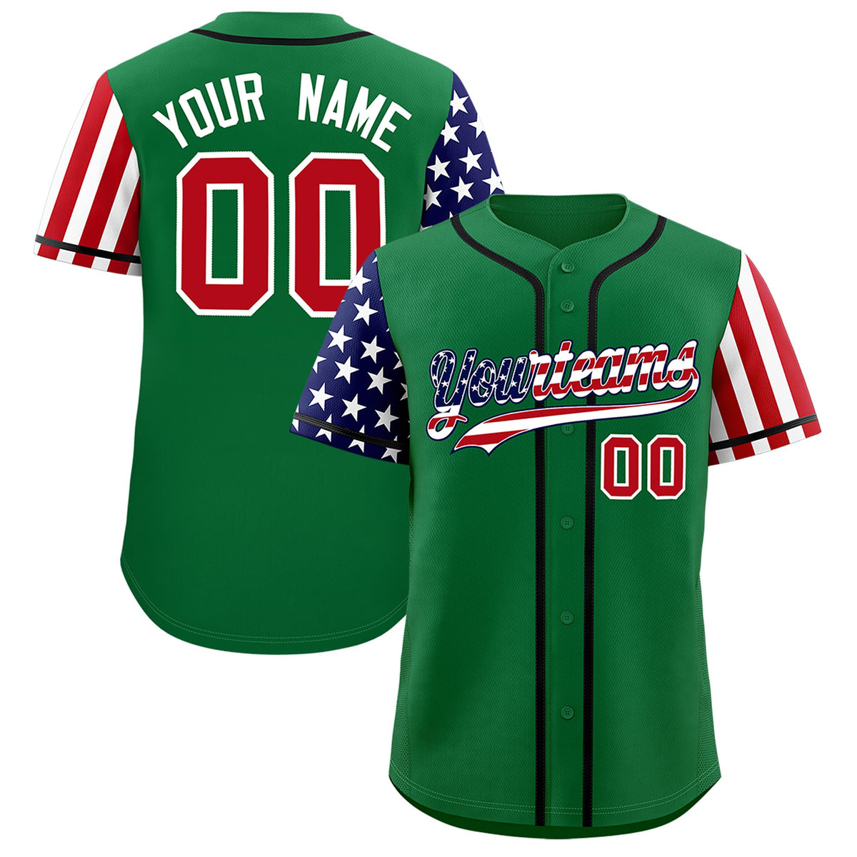 Custom Kelly Green American Flag Design Personalized Baseball Jersey