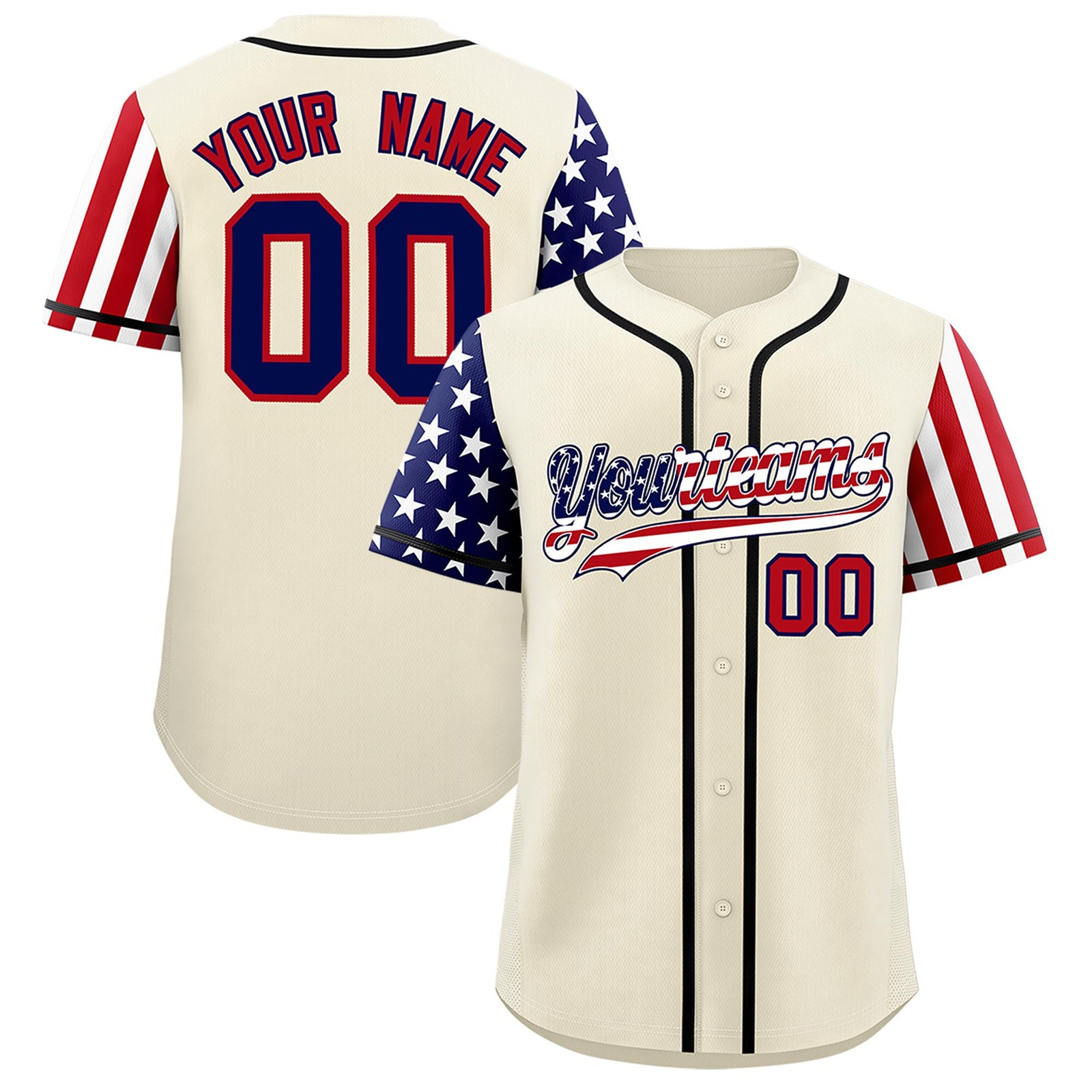 Custom Cream American Flag Design Personalized Baseball Jersey