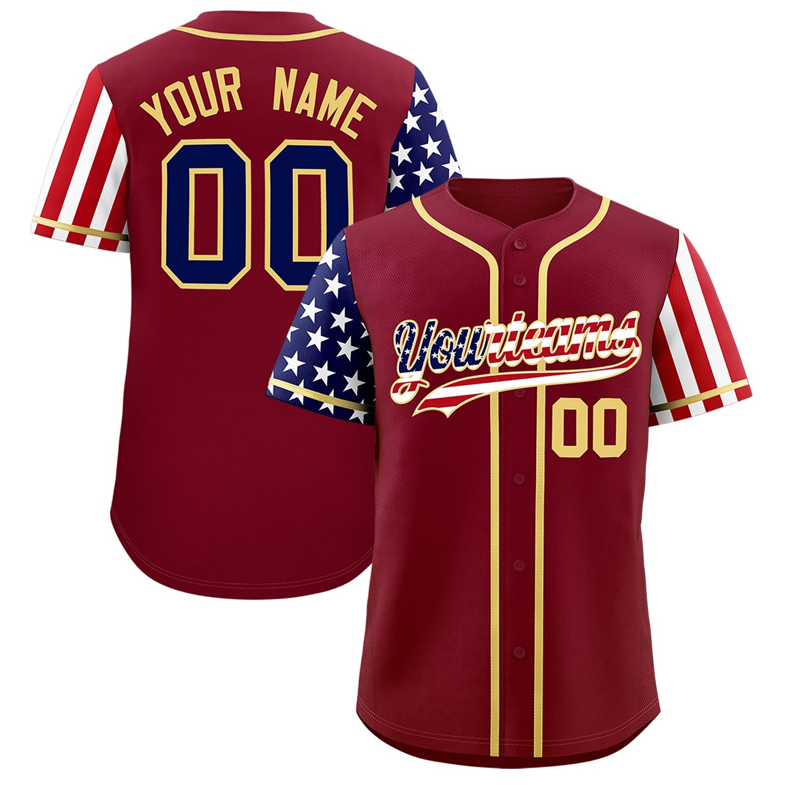 Custom Crimson American Flag Design Personalized Baseball Jersey