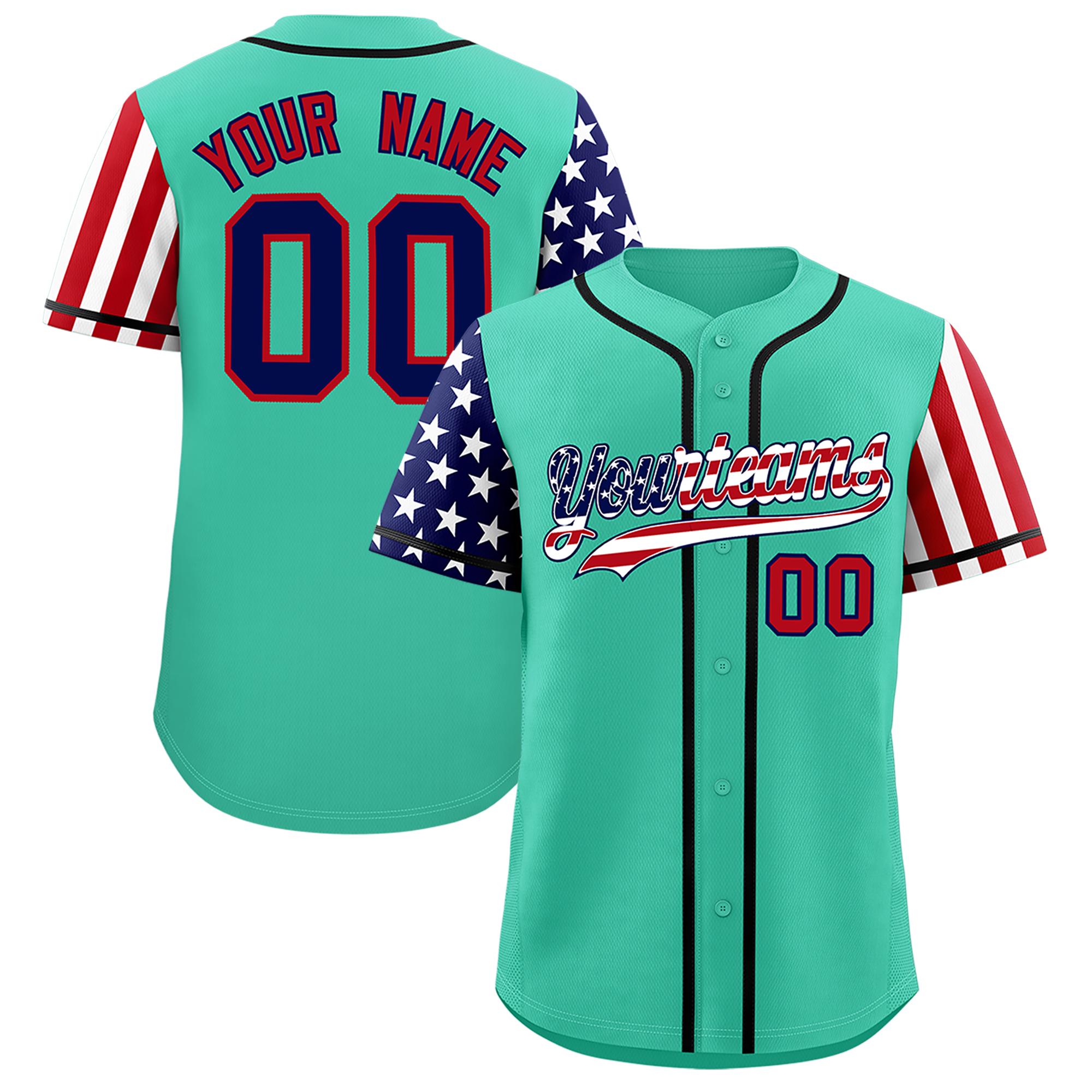 Custom Bright Green American Flag Design Personalized Baseball Jersey