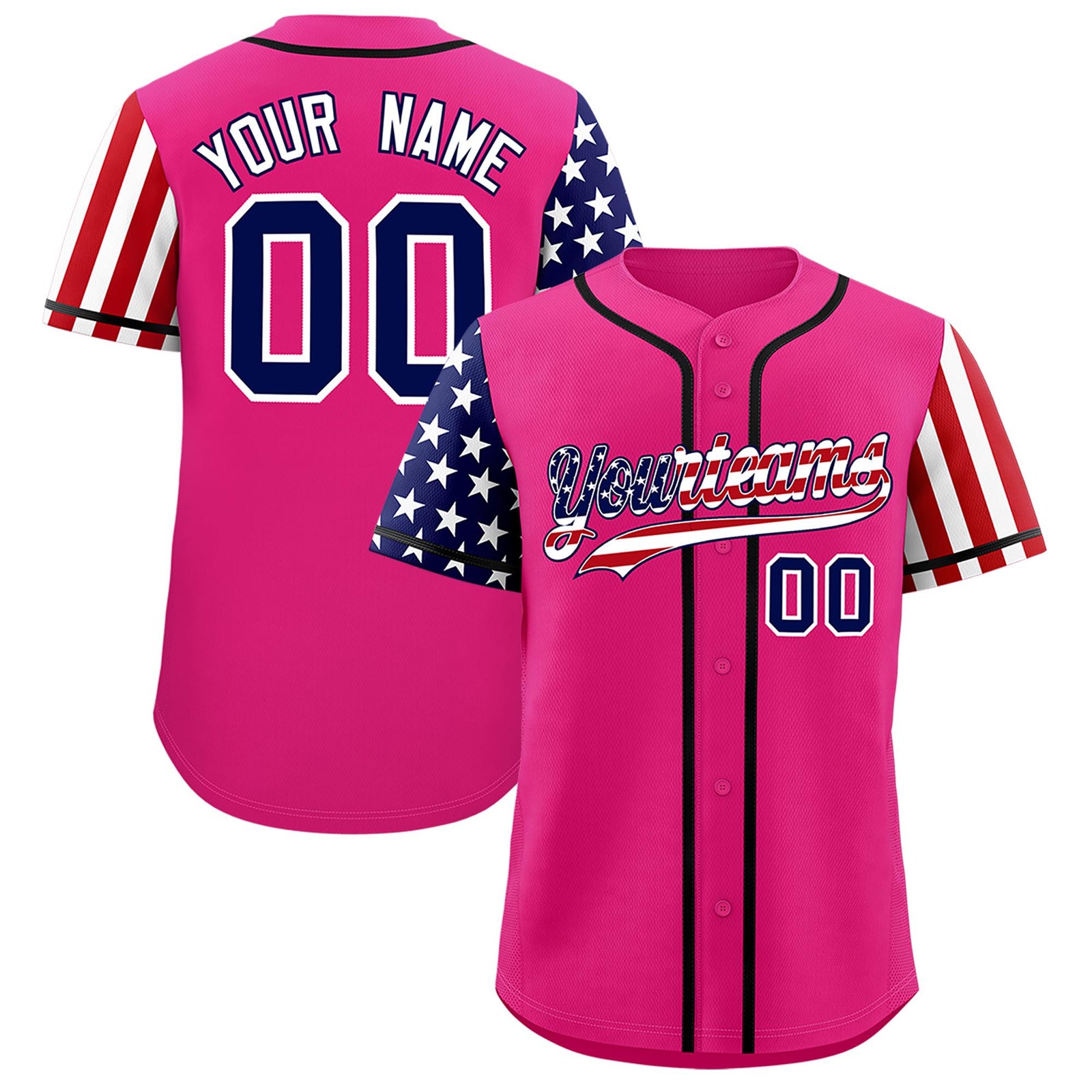 Custom Rose Red American Flag Design Personalized Baseball Jersey