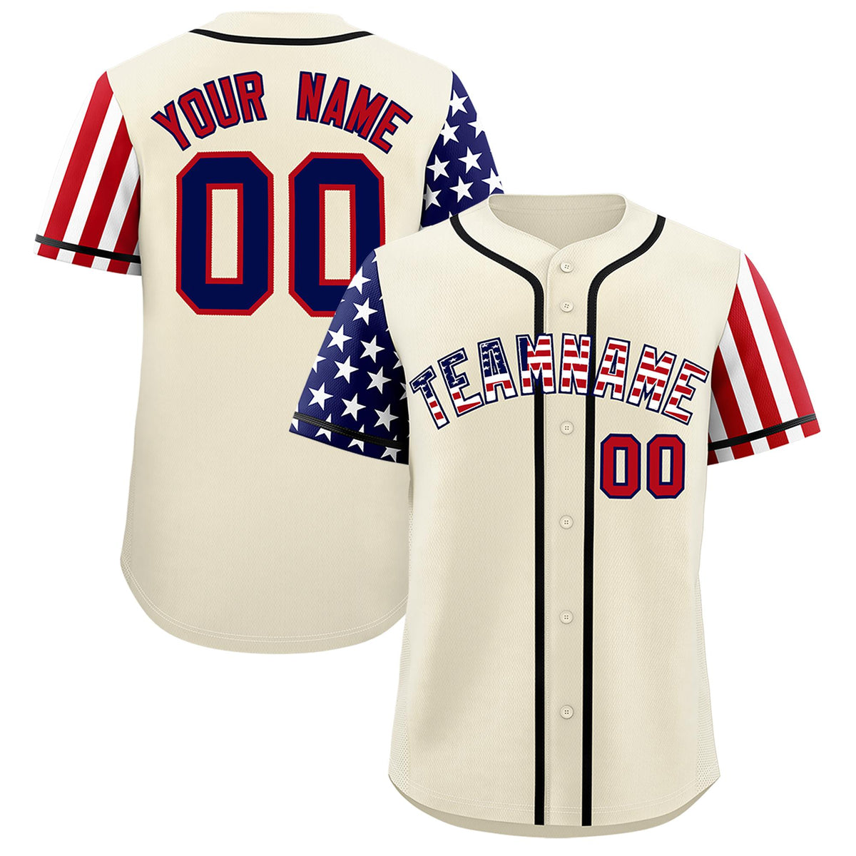 Custom Cream American Flag Design Personalized Baseball Jersey