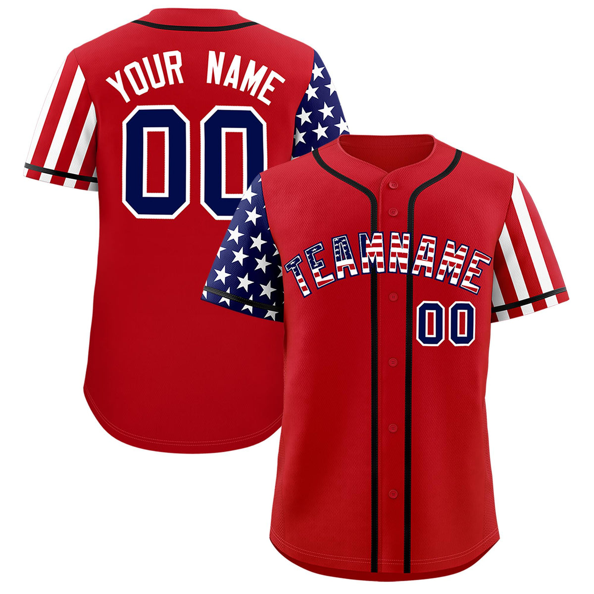 Custom Red American Flag Design Personalized Baseball Jersey