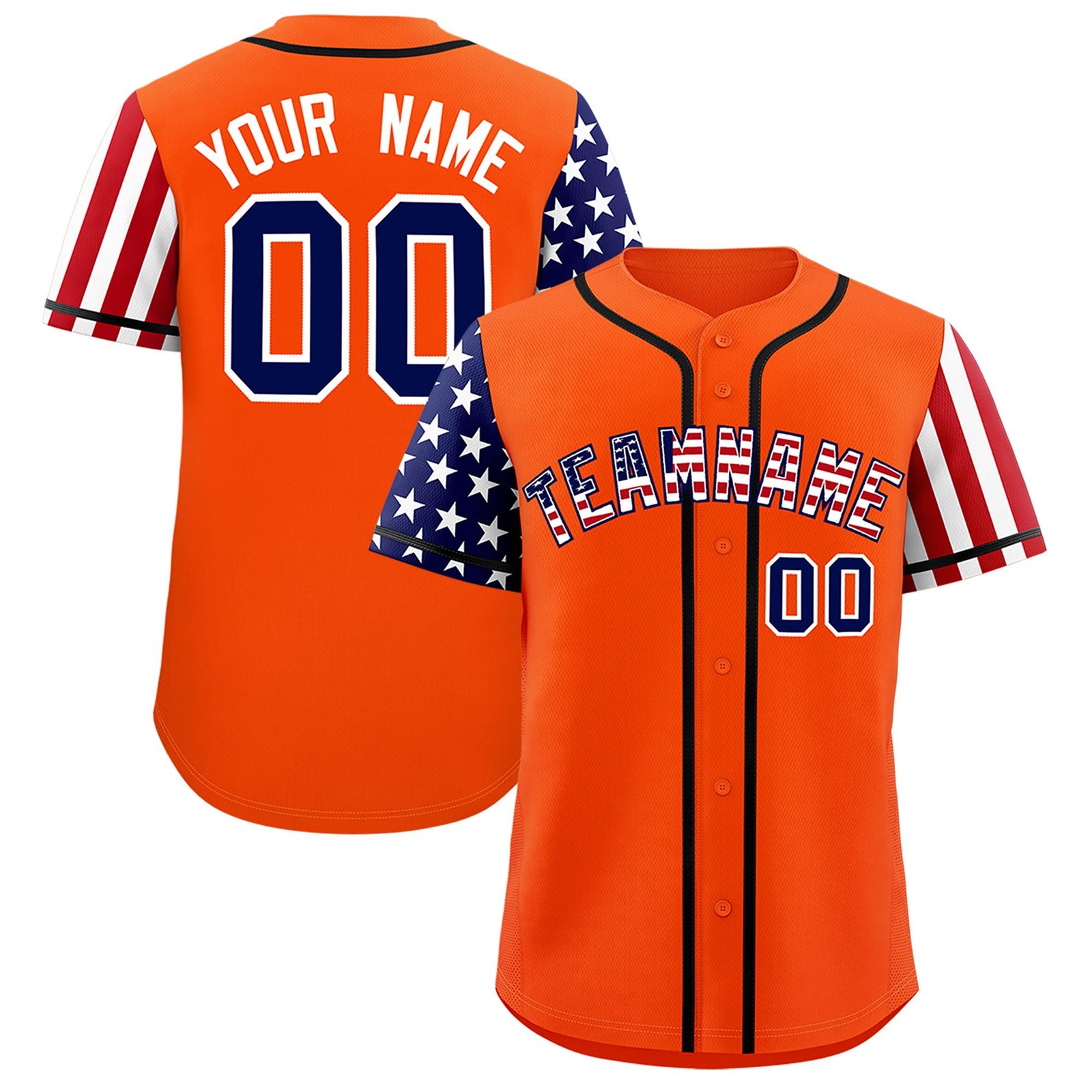 Custom Orange American Flag Design Personalized Baseball Jersey