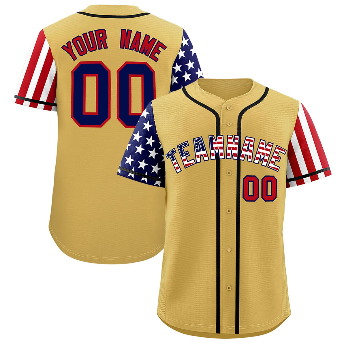 Custom Old Gold American Flag Design Personalized Baseball Jersey