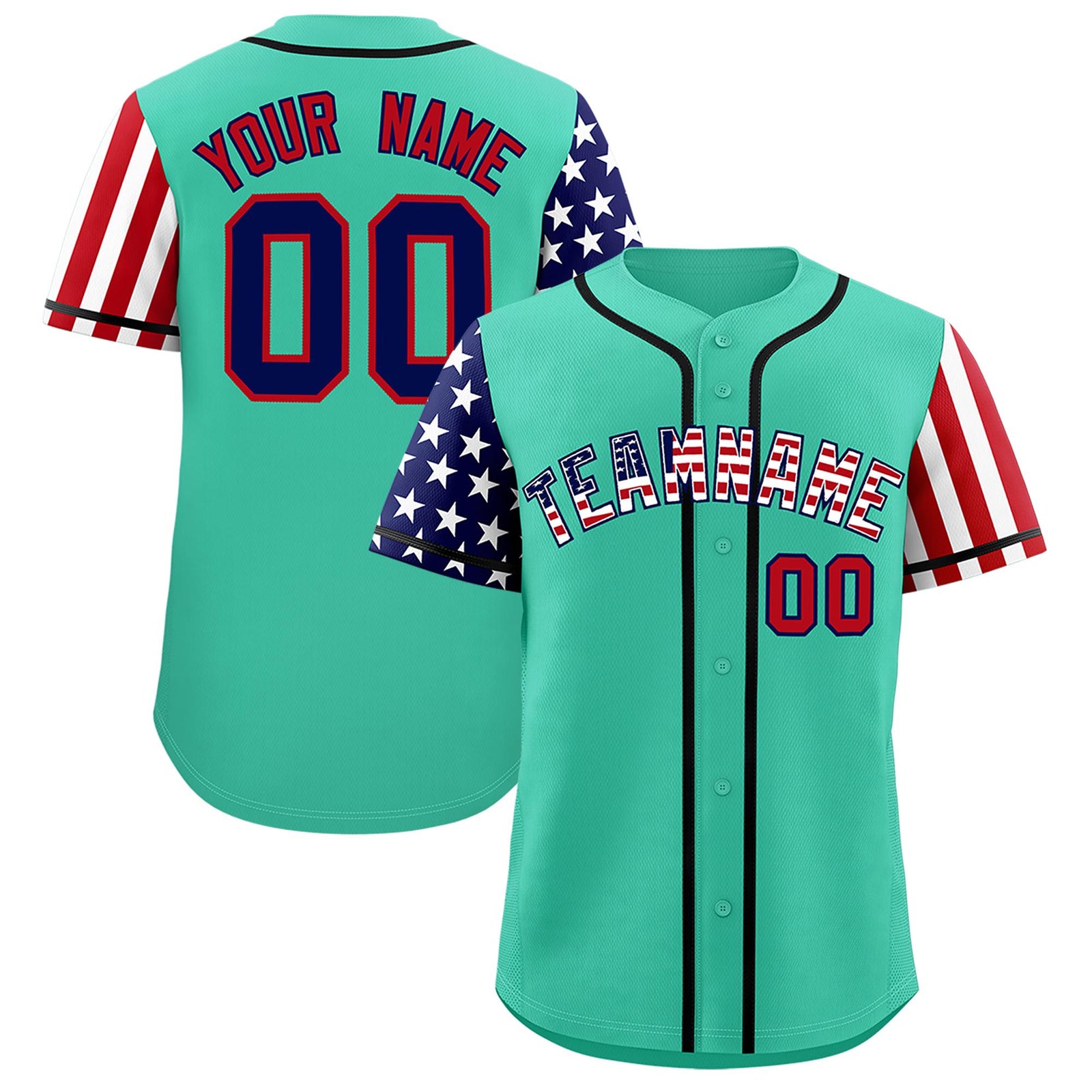 Custom Bright Green American Flag Design Personalized Baseball Jersey