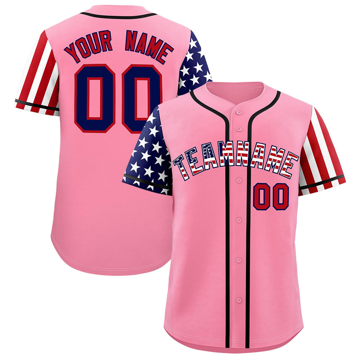 Custom Light Pink American Flag Design Personalized Baseball Jersey