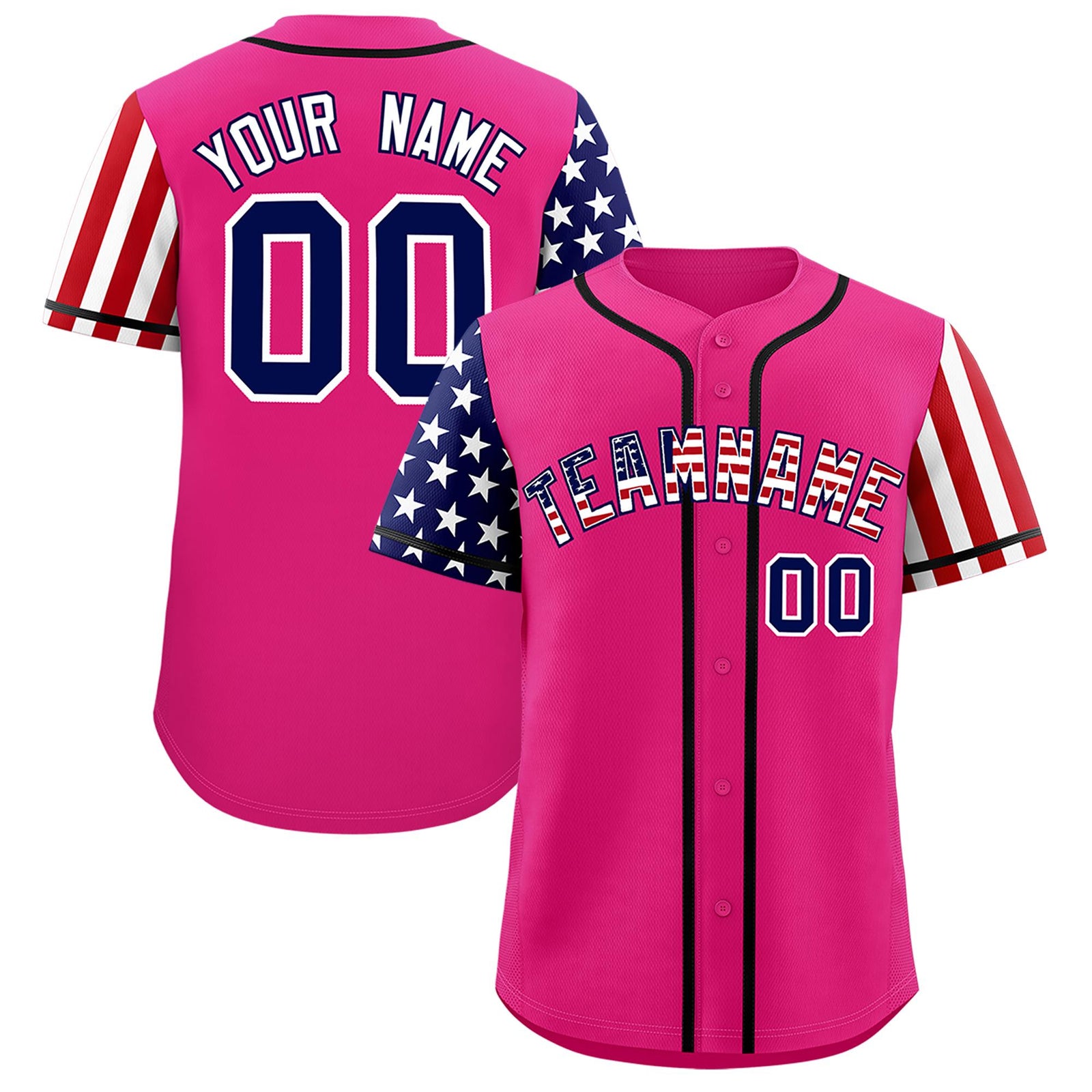 Custom Rose Red American Flag Design Personalized Baseball Jersey