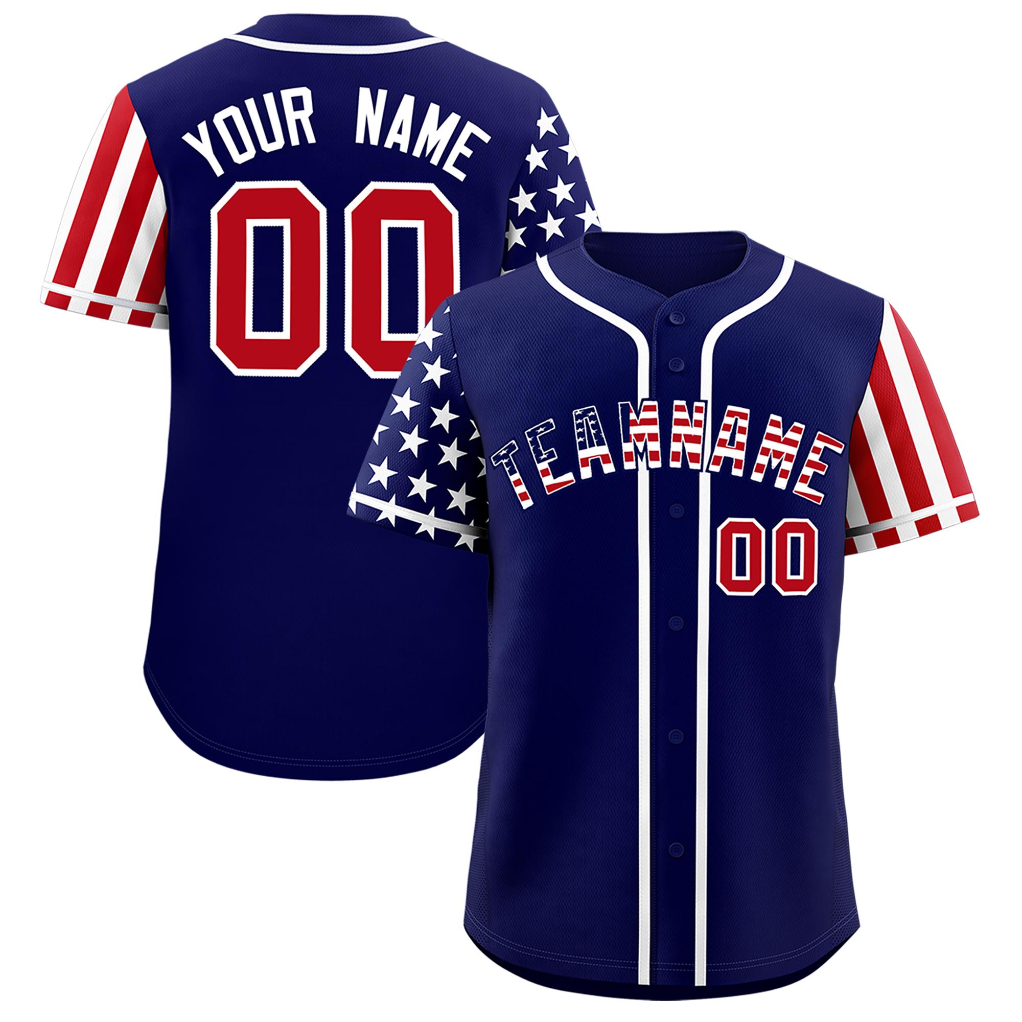 Custom Dark Blue American Flag Design Personalized Baseball Jersey