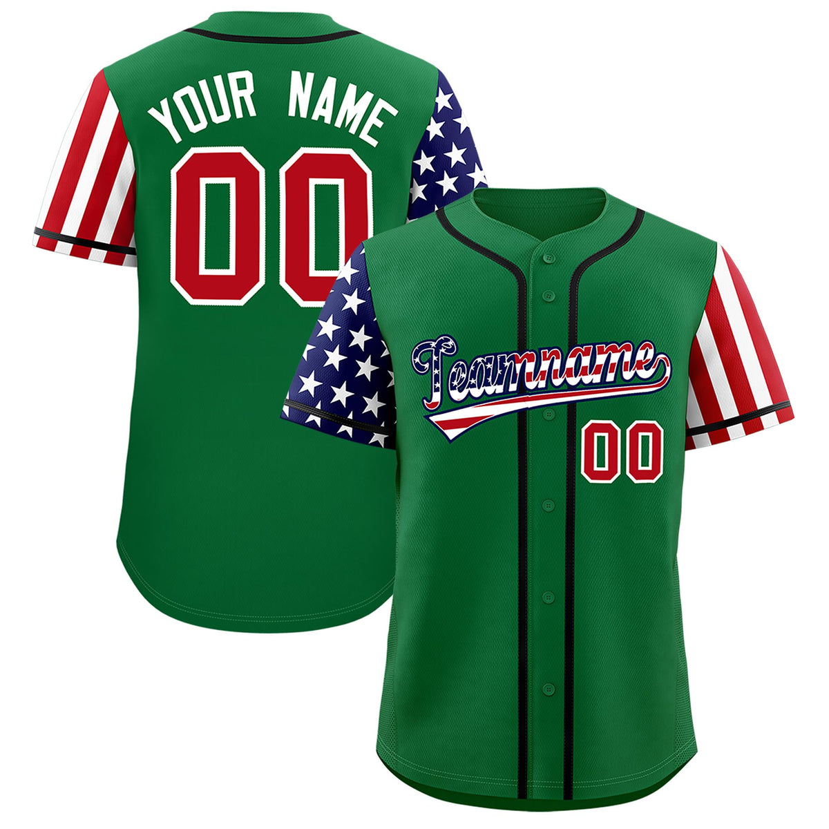 Custom Kelly Green American Flag Design Personalized Baseball Jersey