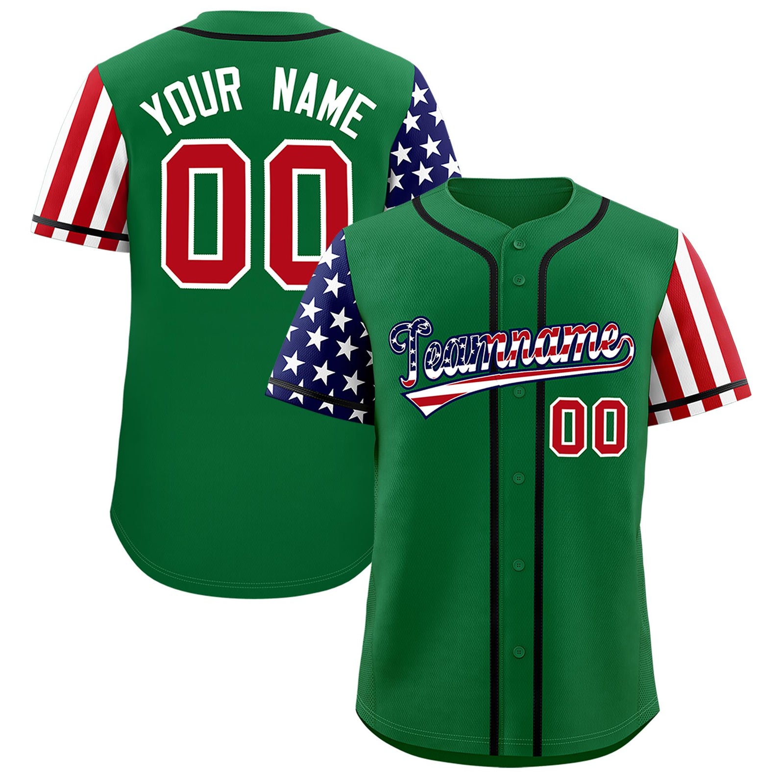 Custom Kelly Green American Flag Design Personalized Baseball Jersey