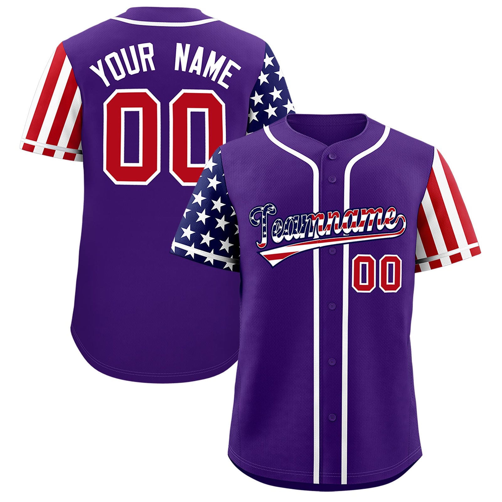 Custom Purple American Flag Design Personalized Baseball Jersey