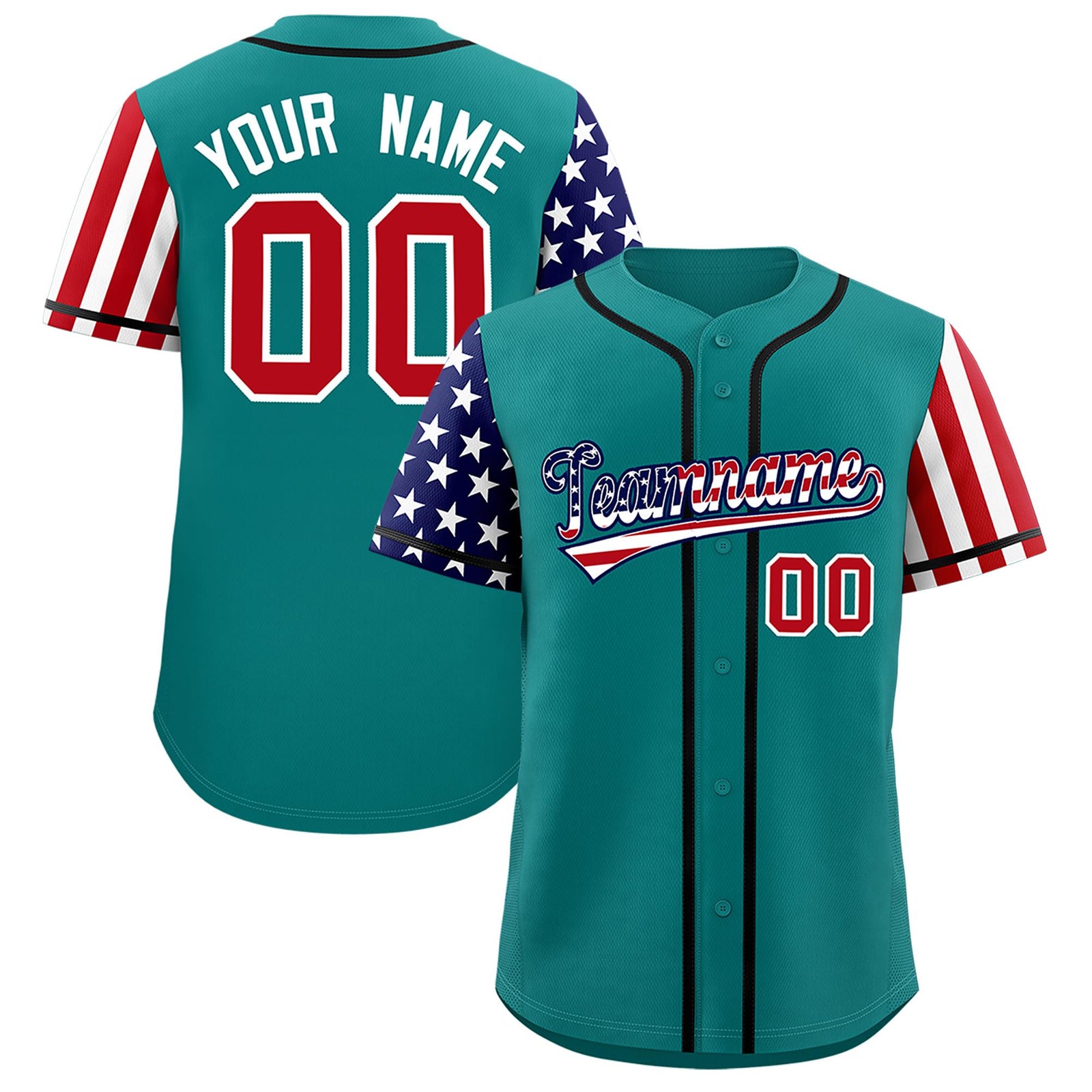 Custom Teal American Flag Design Personalized Baseball Jersey