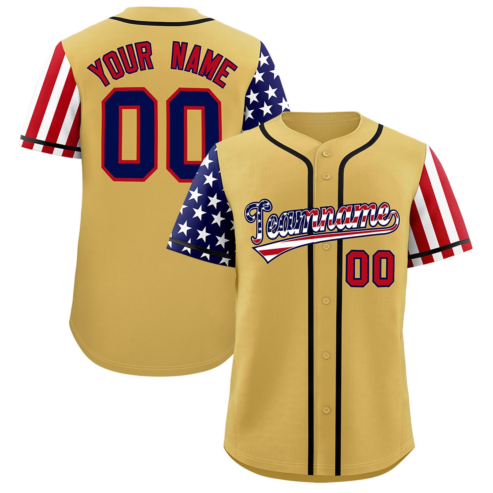 Custom Old Gold American Flag Design Personalized Baseball Jersey