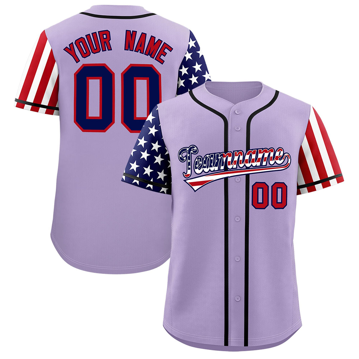 Custom Light Purple American Flag Design Personalized Baseball Jersey