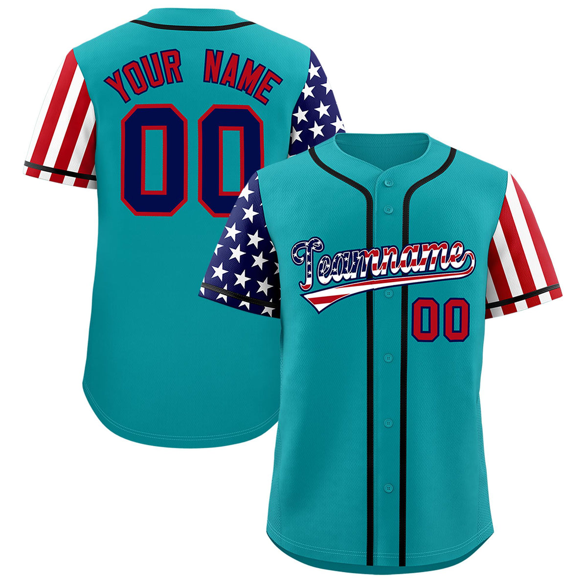 Custom Aqua American Flag Design Personalized Baseball Jersey