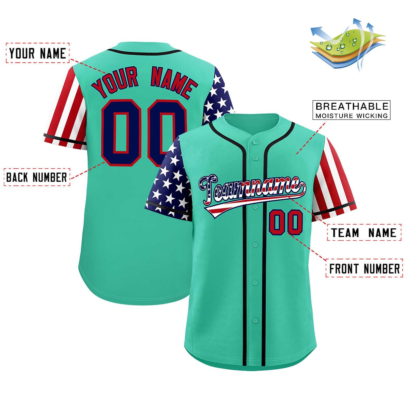 Custom Bright Green American Flag Design Personalized Baseball Jersey