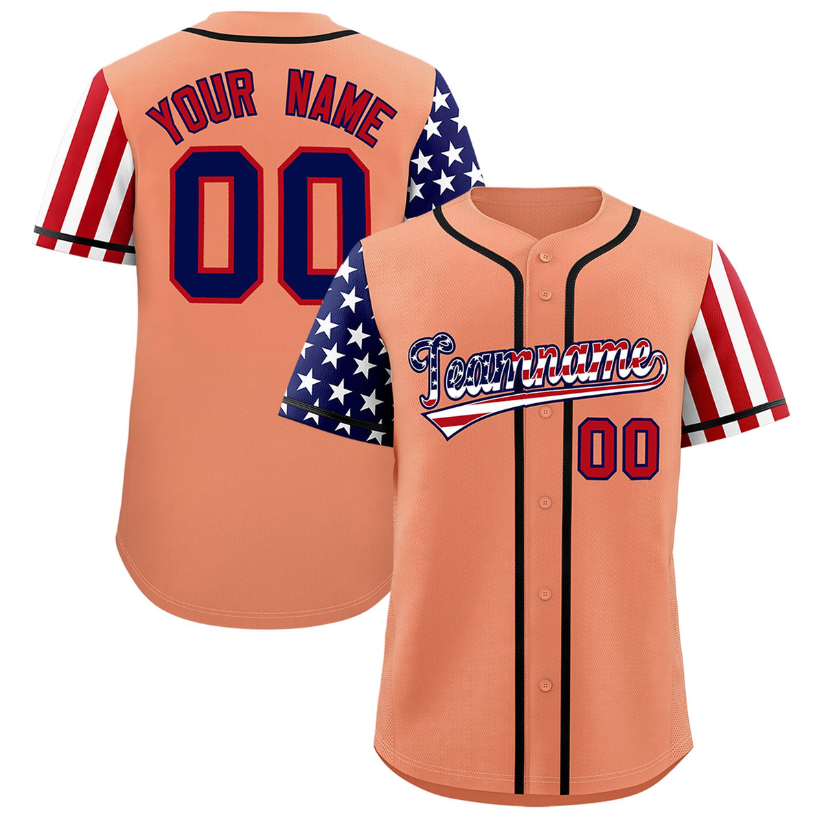 Custom Light Orange American Flag Design Personalized Baseball Jersey