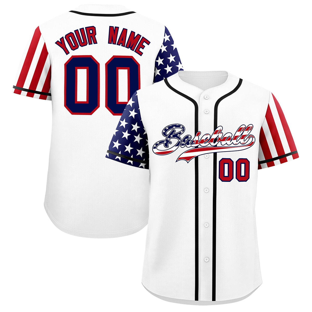 Custom White American Flag Design Personalized Baseball Jersey