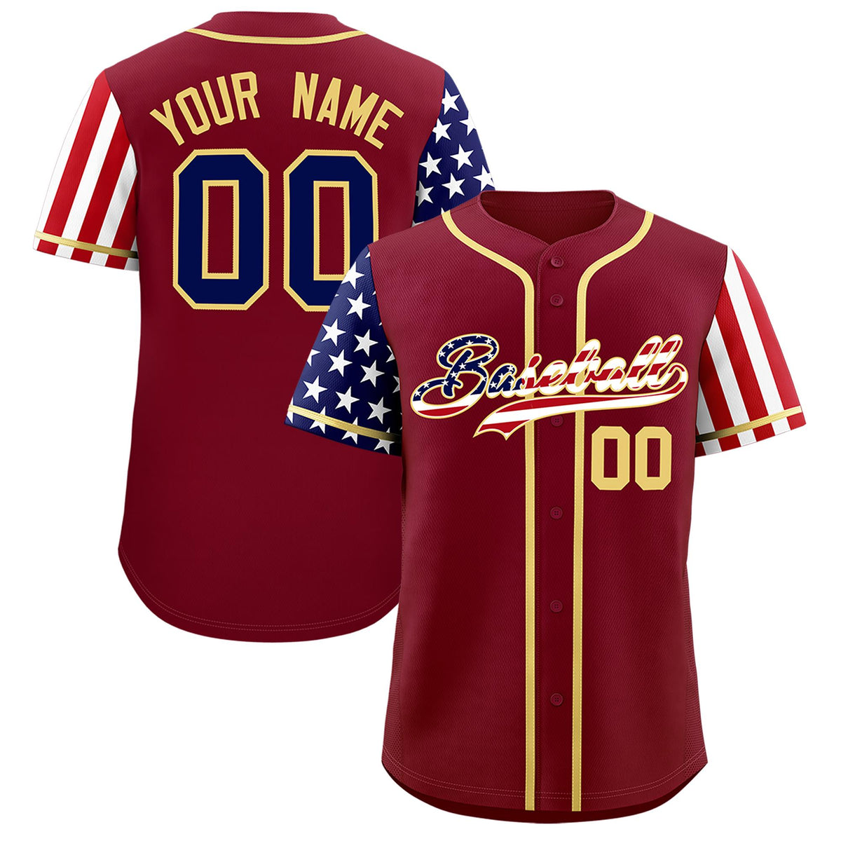 Custom Crimson American Flag Design Personalized Baseball Jersey