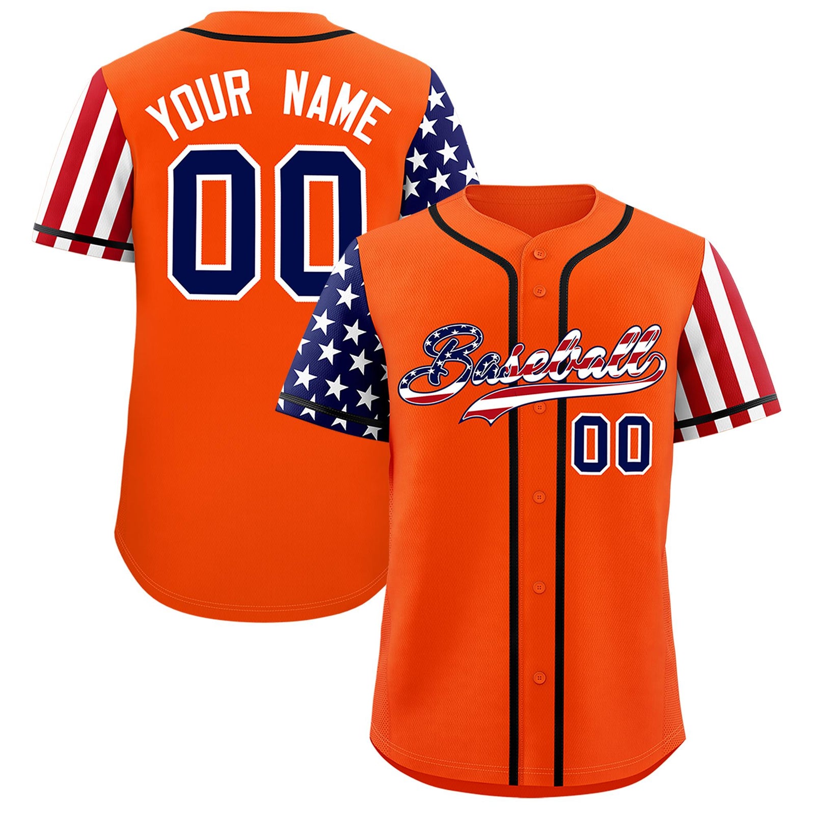 Custom Orange American Flag Design Personalized Baseball Jersey