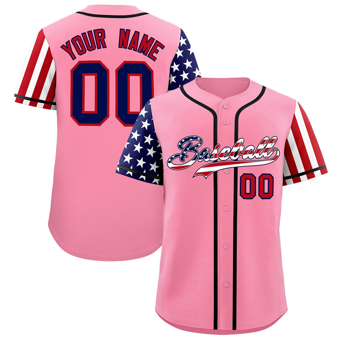 Custom Light Pink American Flag Design Personalized Baseball Jersey