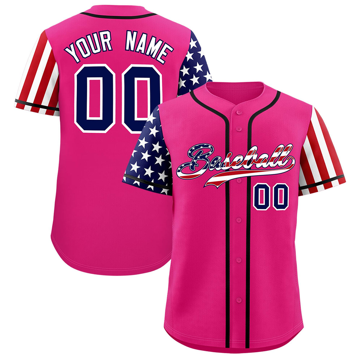 Custom Rose Red American Flag Design Personalized Baseball Jersey