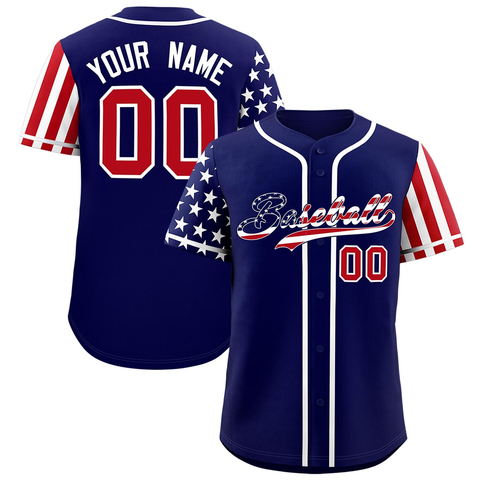 Custom Dark Blue American Flag Design Personalized Baseball Jersey