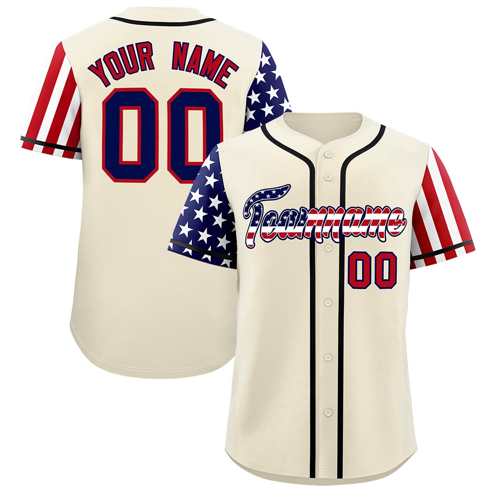 Custom Cream American Flag Design Personalized Baseball Jersey
