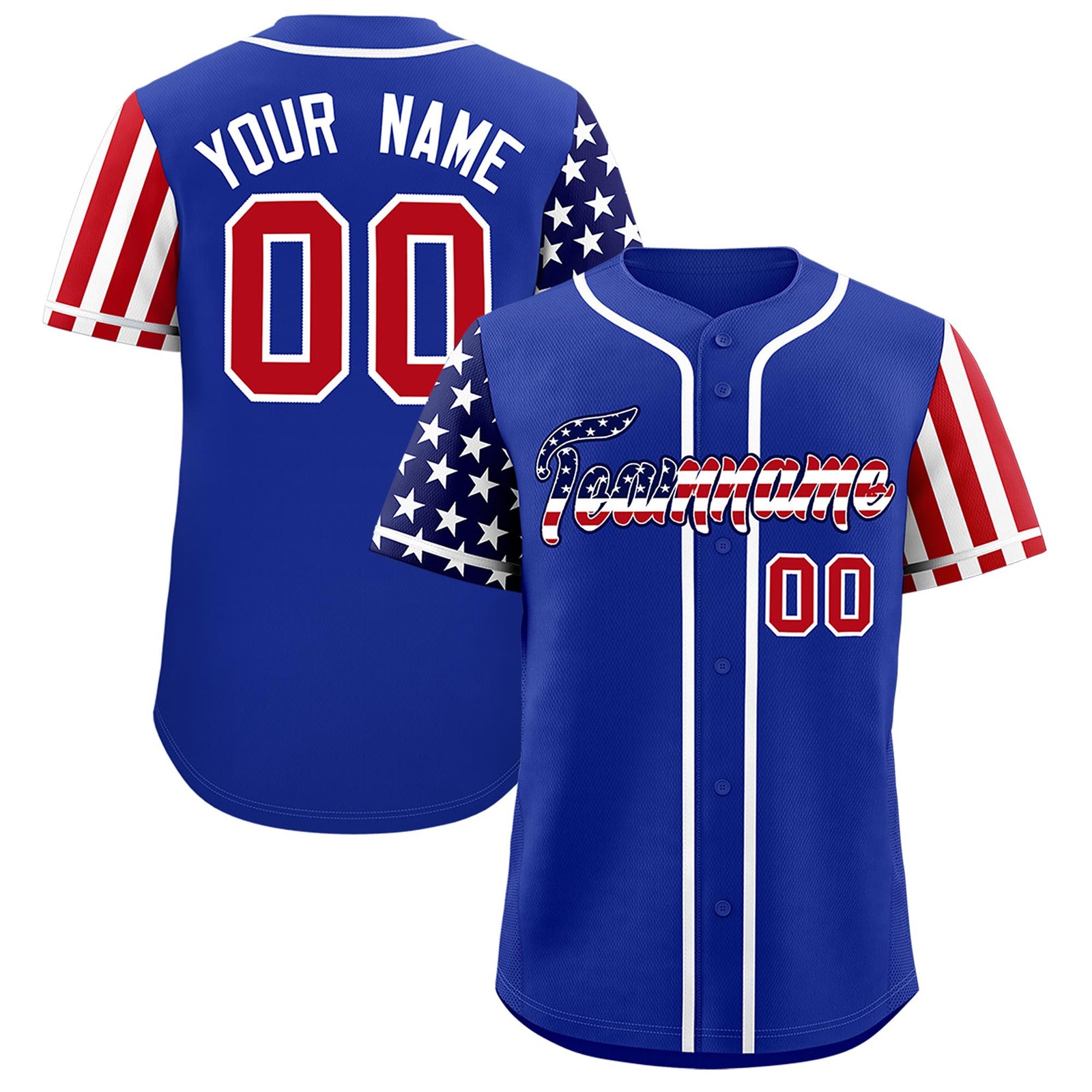 Custom Royal Blue American Flag Design Personalized Baseball Jersey