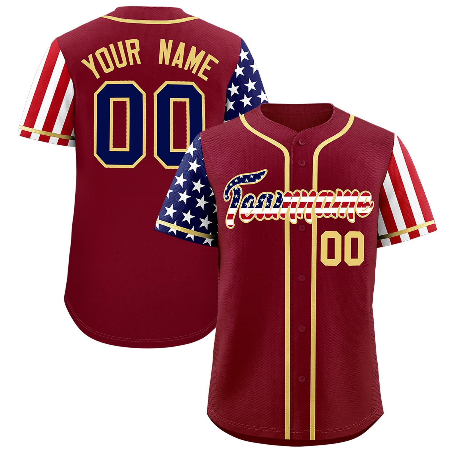 Custom Crimson American Flag Design Personalized Baseball Jersey
