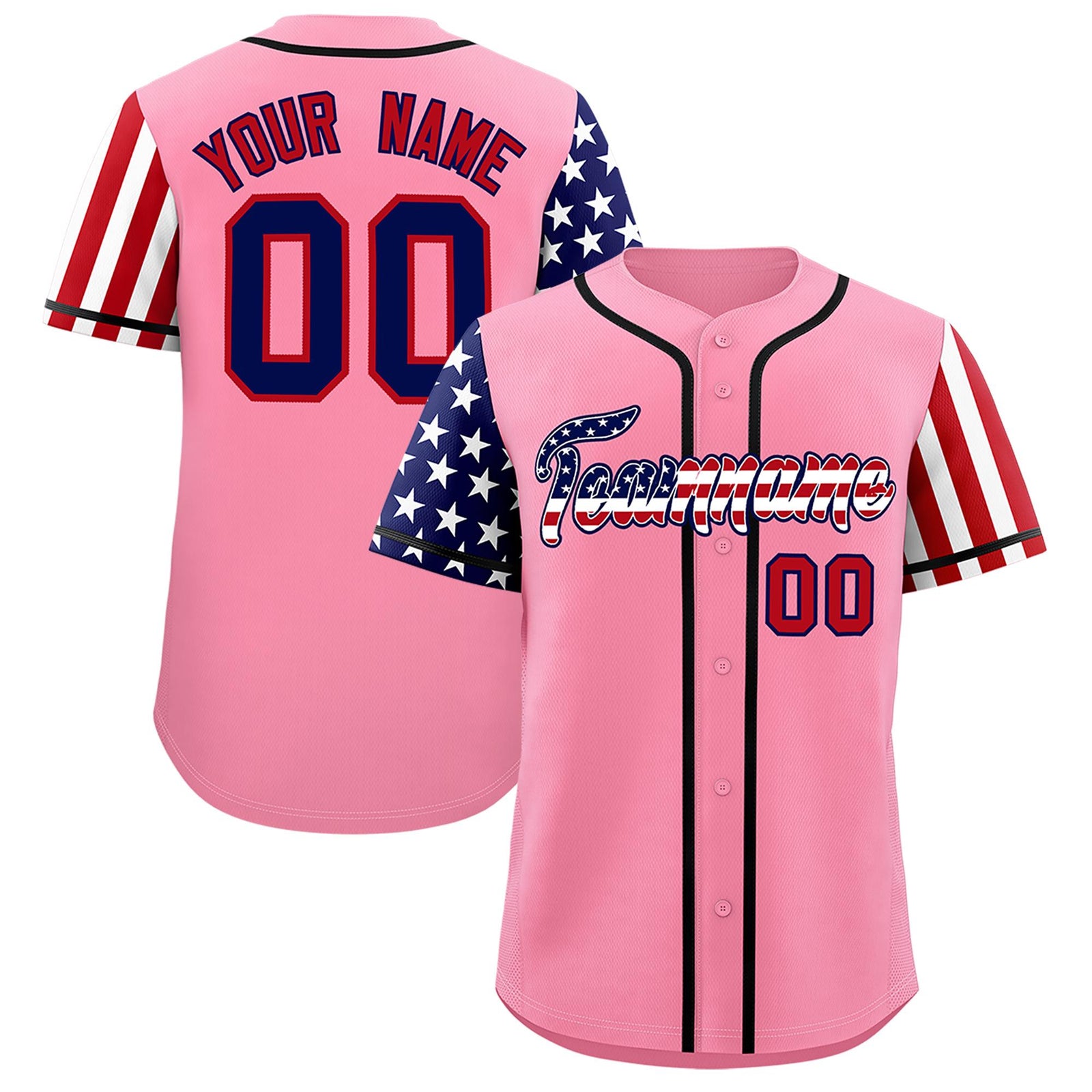 Custom Light Pink American Flag Design Personalized Baseball Jersey