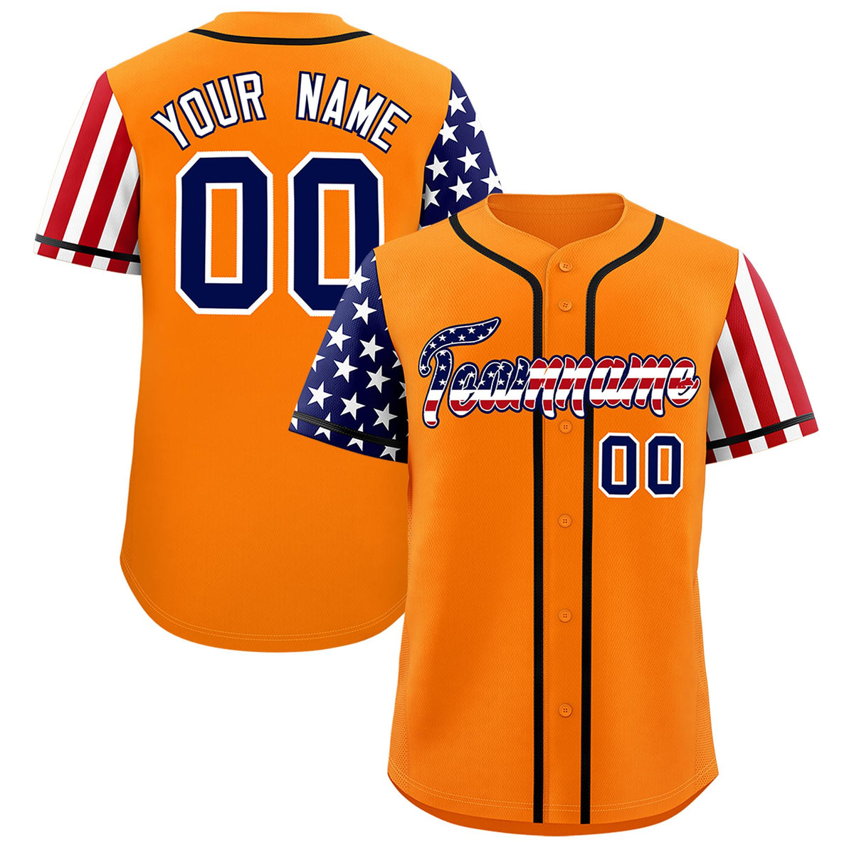 Custom Orange American Flag Design Personalized Baseball Jersey