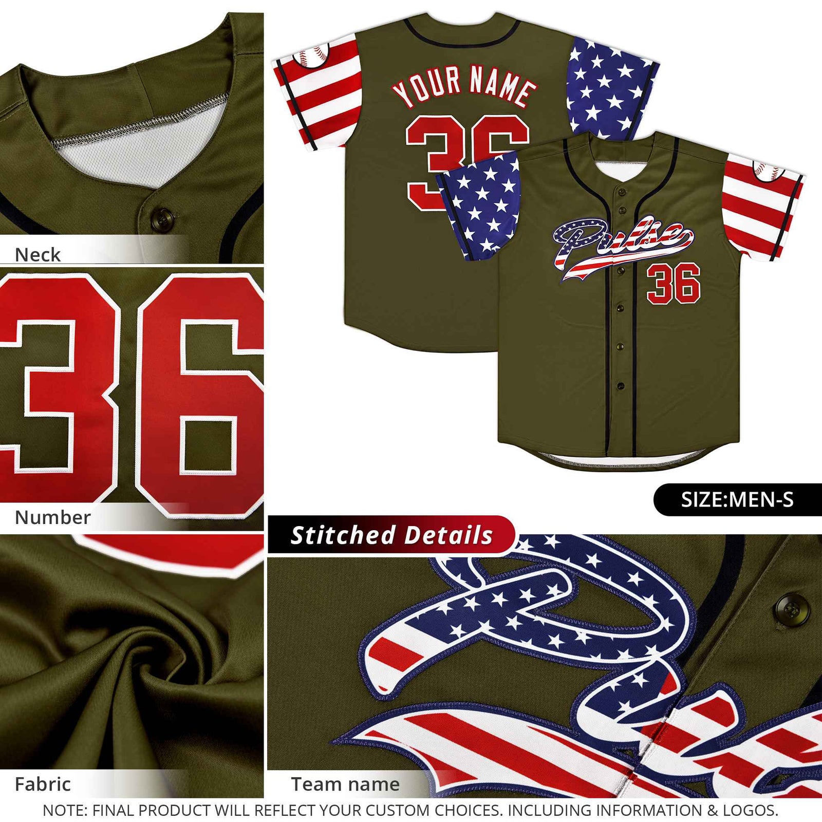Custom Brown American Flag Design Personalized Baseball Jersey