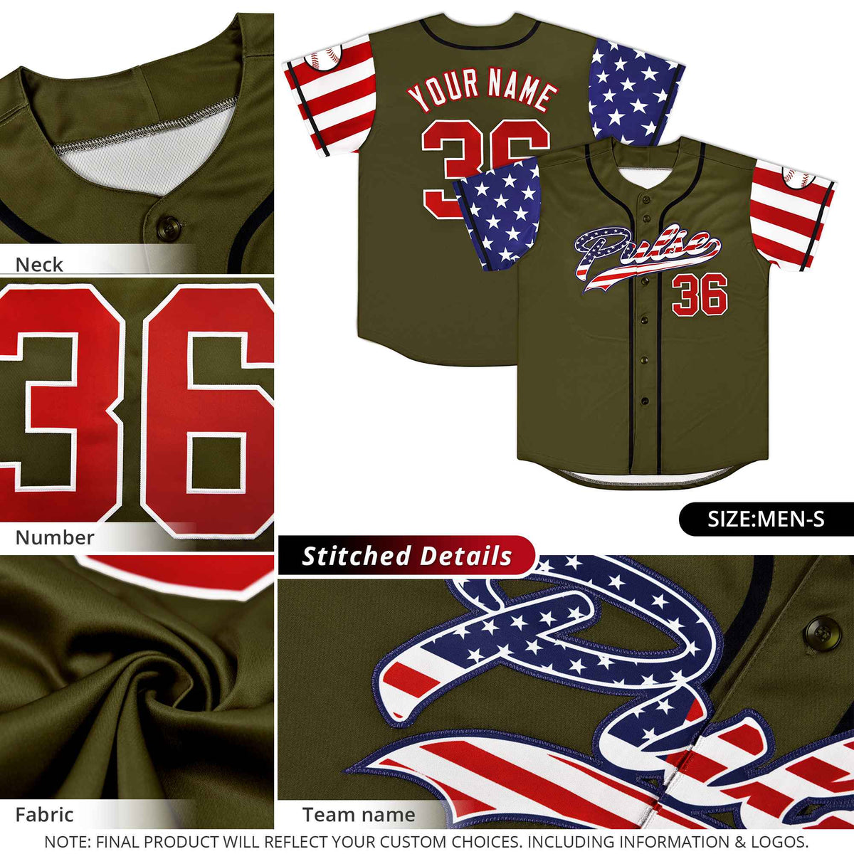 Custom Crimson American Flag Design Personalized Baseball Jersey