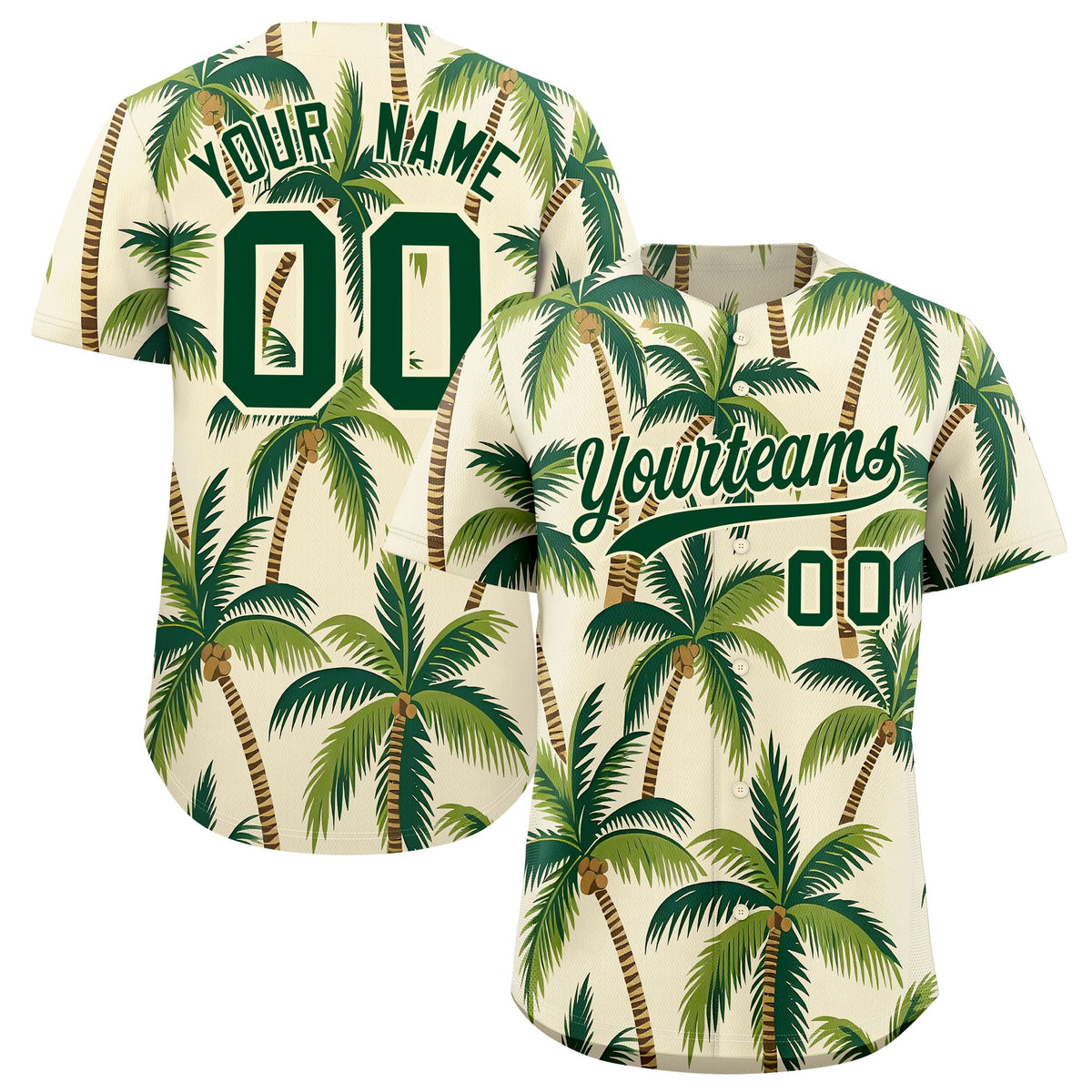 Custom Green Cream Palm Tree Pattern Graffiti Hawaiian Style Baseball Jersey| KXKSHOP