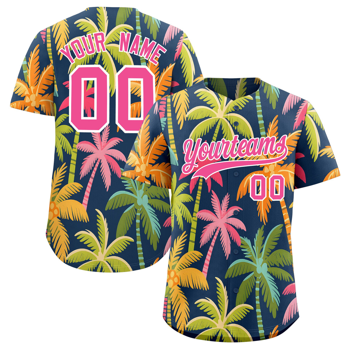 Custom Pink White Palm Tree Pattern Graffiti Hawaiian Style Baseball Jersey| KXKSHOP