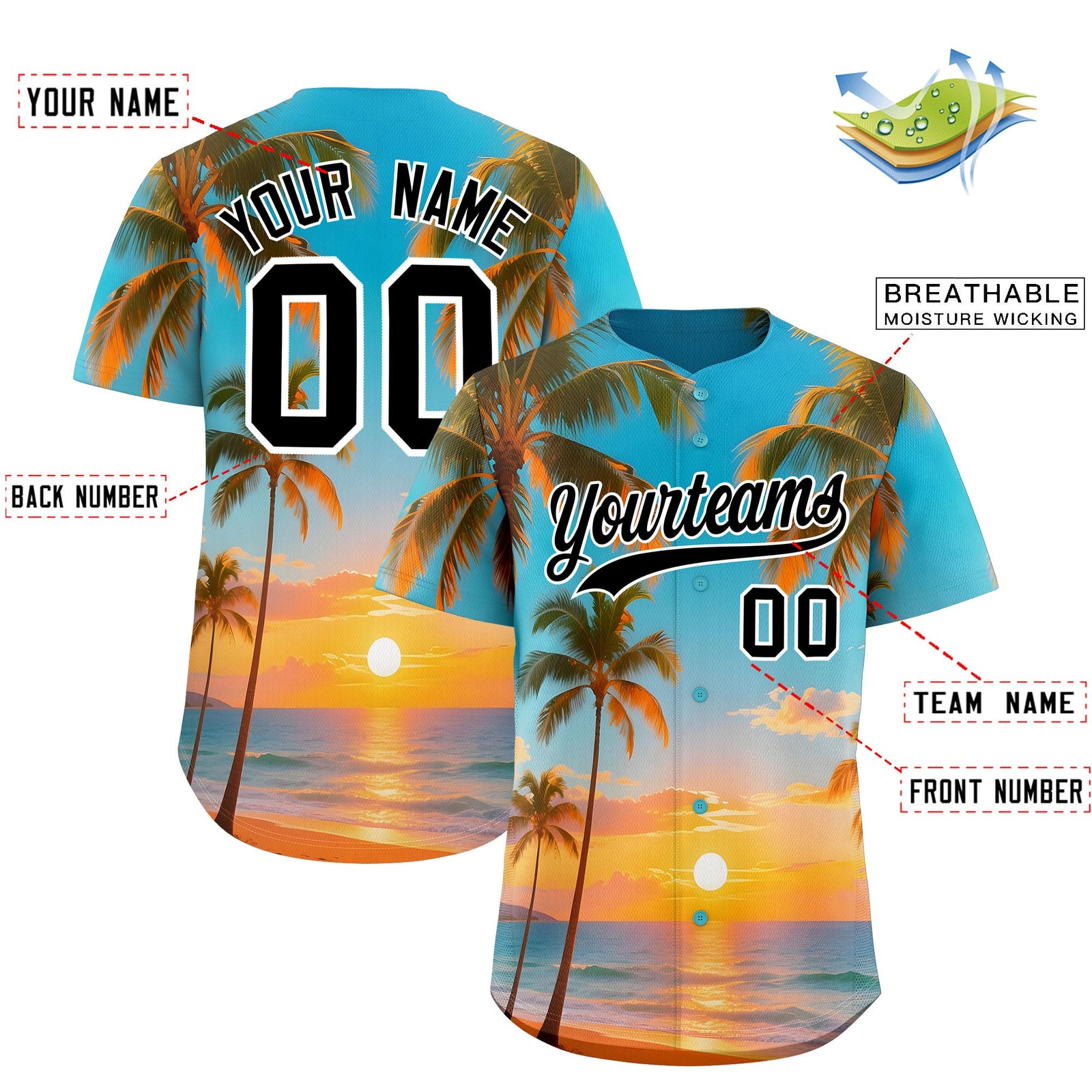 Custom White Black Sunset Palm Tree Pattern Graffiti Hawaiian Style Baseball Jersey| KXKSHOP