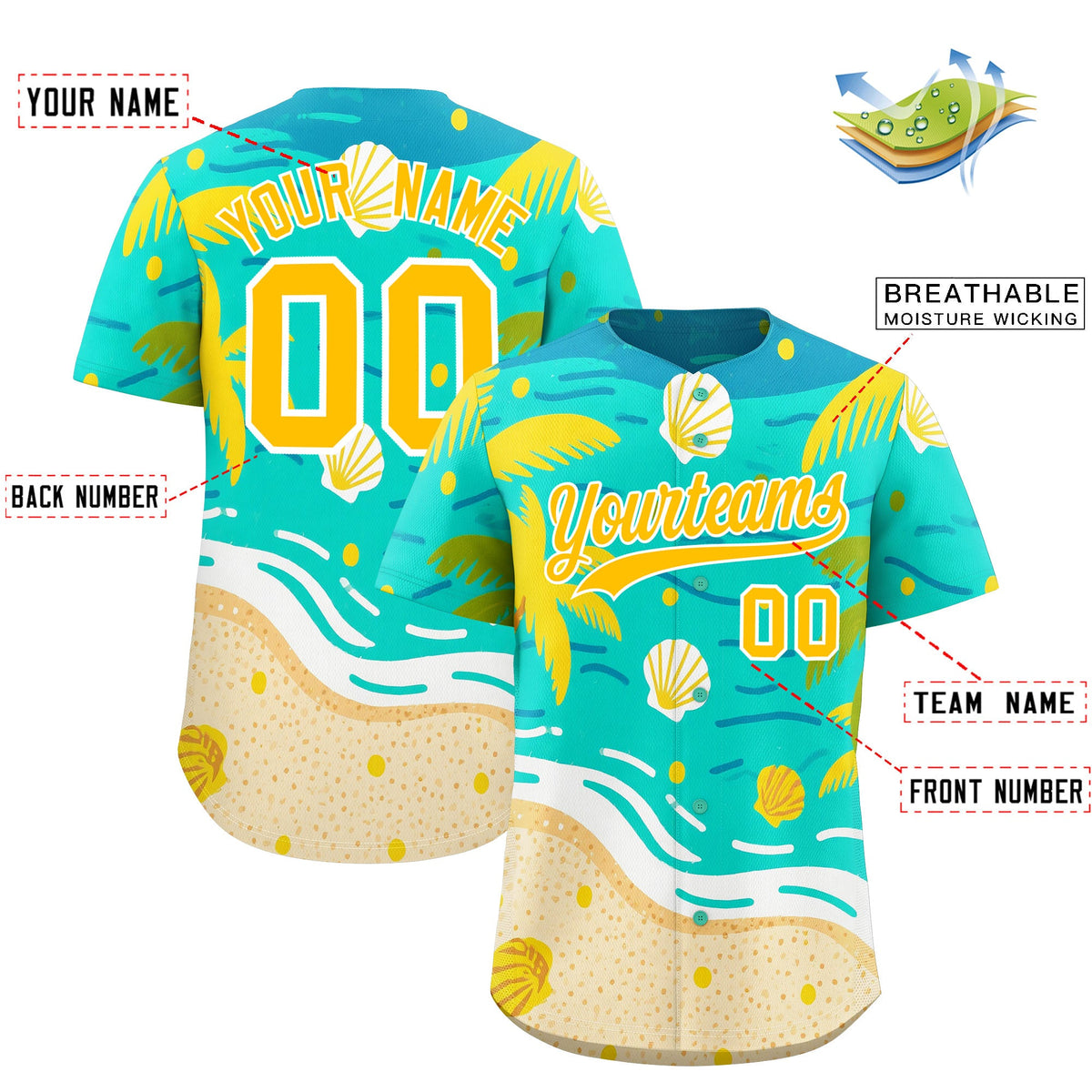 Custom White Yellow Palm Tree Pattern Graffiti Hawaiian Style Baseball Jersey| KXKSHOP