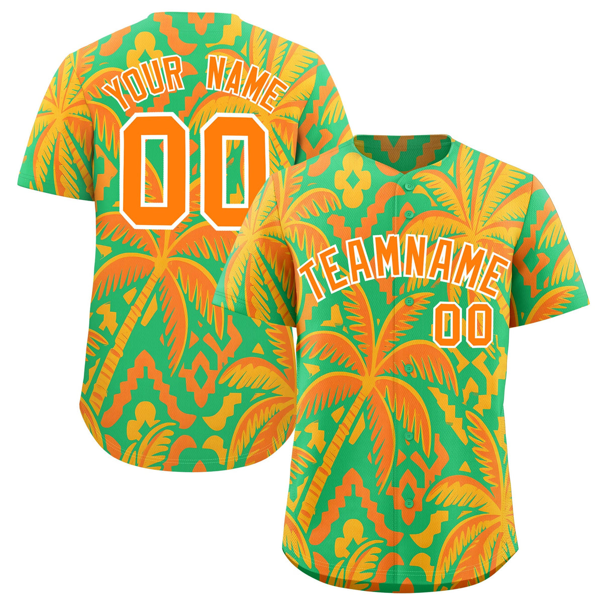 Custom White Orange Palm Tree Pattern Graffiti Hawaiian Style Baseball Jersey| KXKSHOP