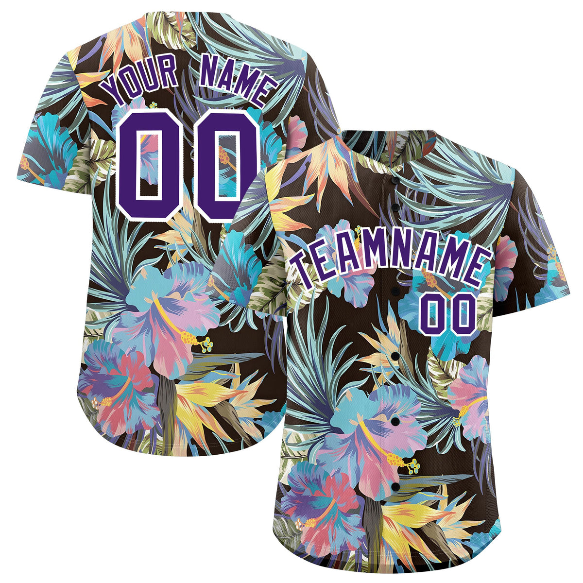 Custom Purple White Palm Tree Pattern Graffiti Hawaiian Style Baseball Jersey| KXKSHOP
