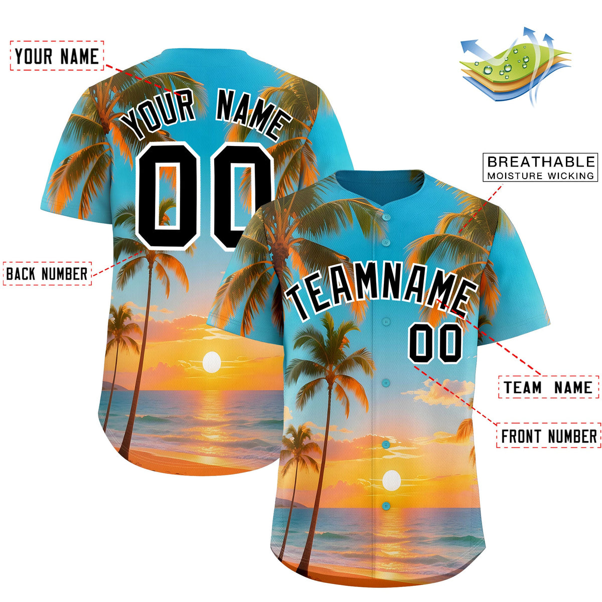 Custom White Black Sunset Palm Tree Pattern Graffiti Hawaiian Style Baseball Jersey| KXKSHOP