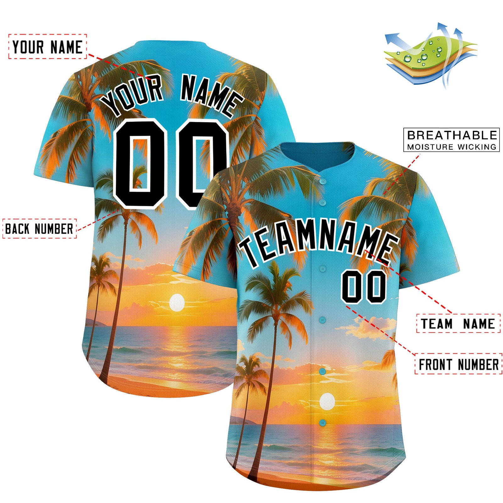 Custom White Black Sunset Palm Tree Pattern Graffiti Hawaiian Style Baseball Jersey| KXKSHOP