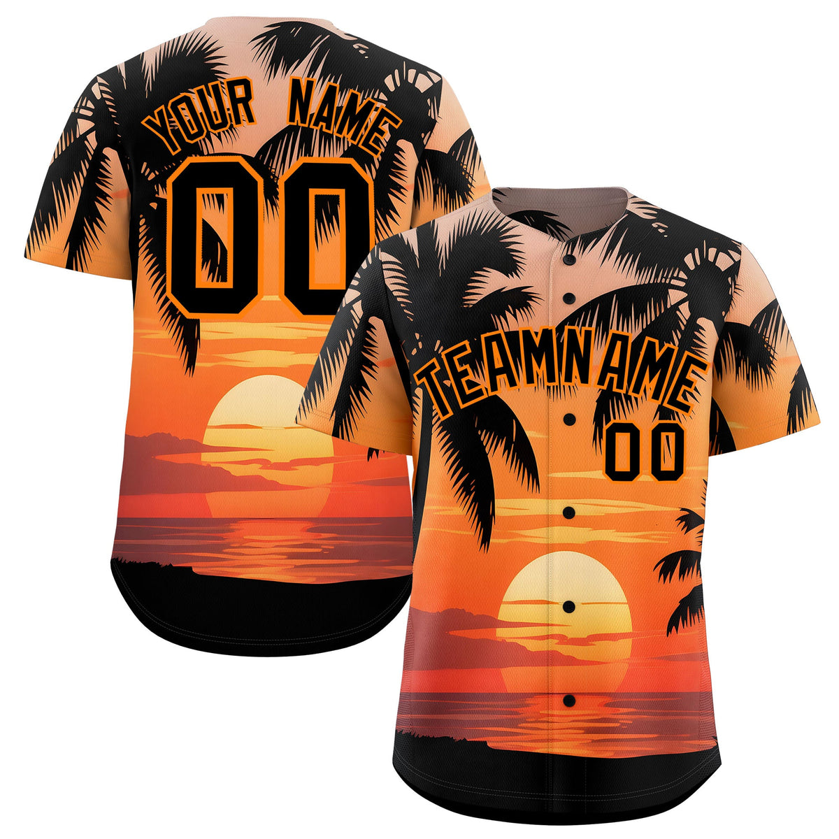 Custom Black Orange Palm Tree Pattern Graffiti Hawaiian Style Baseball Jersey| KXKSHOP