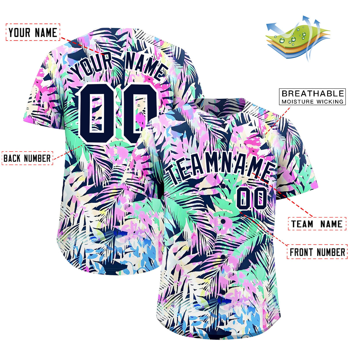 Custom White Navy Palm Tree Pattern Graffiti Hawaiian Style Baseball Jersey| KXKSHOP