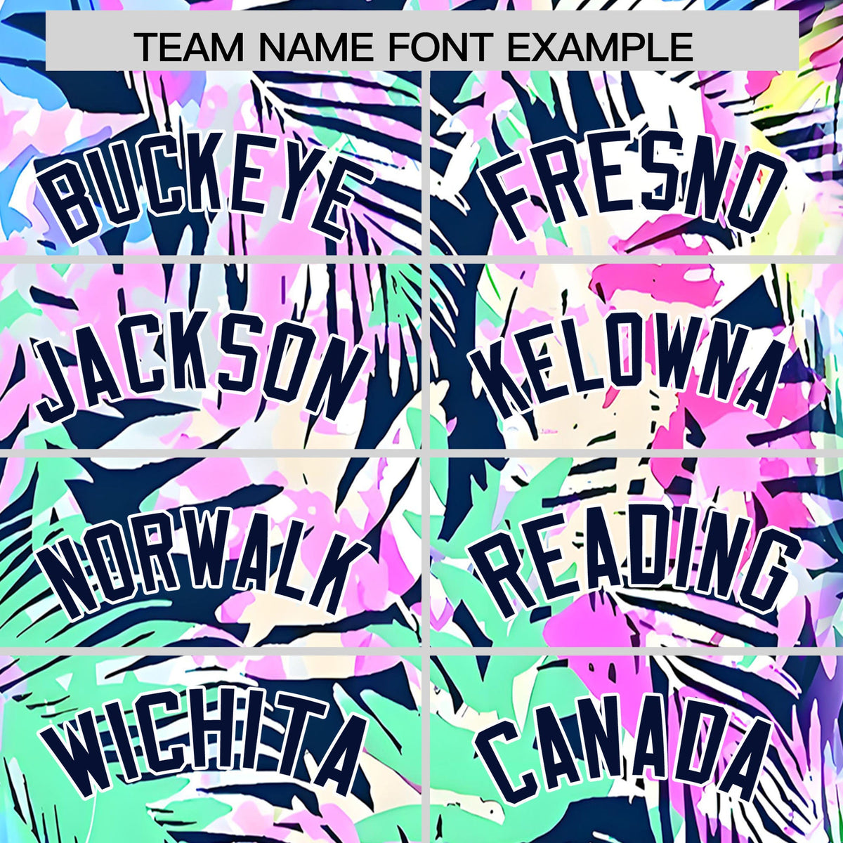 Custom White Navy Palm Tree Pattern Graffiti Hawaiian Style Baseball Jersey| KXKSHOP